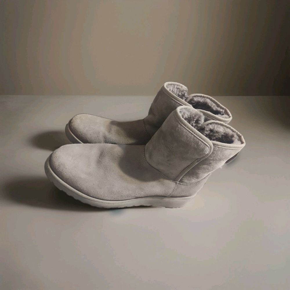 UGG KRISTIN GREY GRAY SHEARLING SUEDE WEDGE ANKLE BOOT US 10/ EU 41 UK 8.5 Y2K